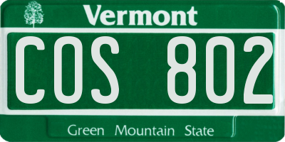 VT license plate COS802
