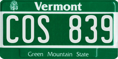 VT license plate COS839