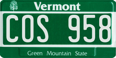 VT license plate COS958