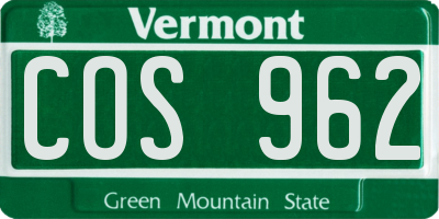 VT license plate COS962