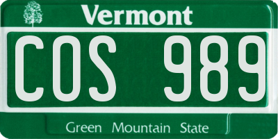 VT license plate COS989