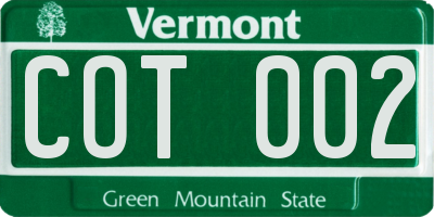 VT license plate COT002