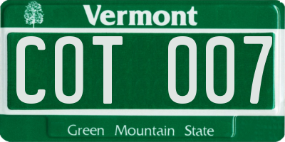 VT license plate COT007