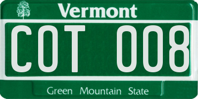 VT license plate COT008