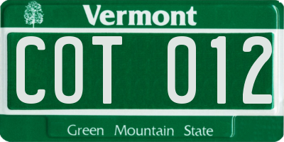 VT license plate COT012
