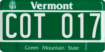 VT license plate COT017