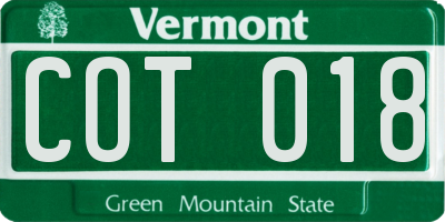 VT license plate COT018