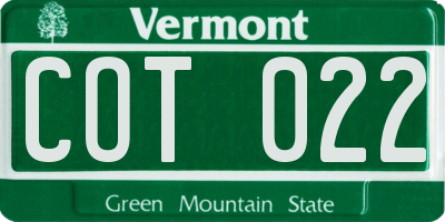 VT license plate COT022