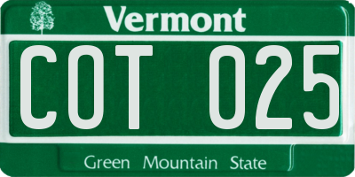 VT license plate COT025
