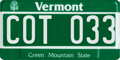 VT license plate COT033