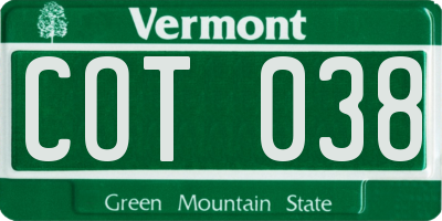 VT license plate COT038