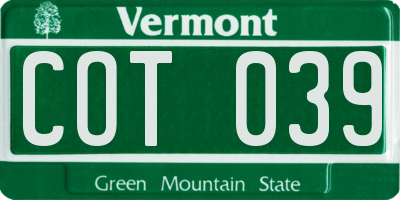 VT license plate COT039