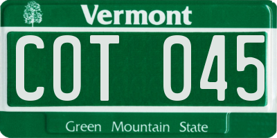 VT license plate COT045