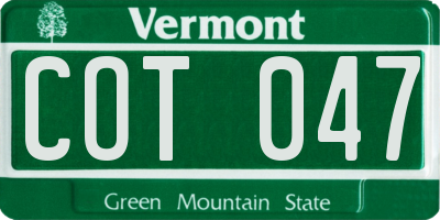 VT license plate COT047