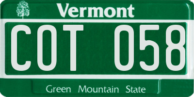 VT license plate COT058