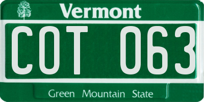 VT license plate COT063