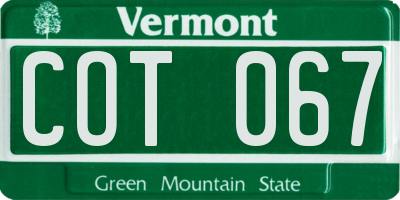 VT license plate COT067