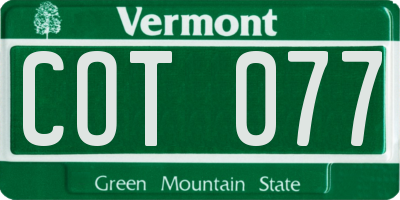 VT license plate COT077