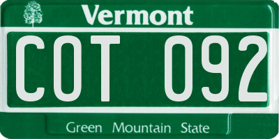VT license plate COT092