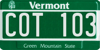 VT license plate COT103