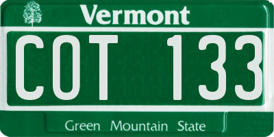 VT license plate COT133
