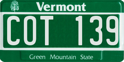 VT license plate COT139