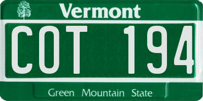 VT license plate COT194