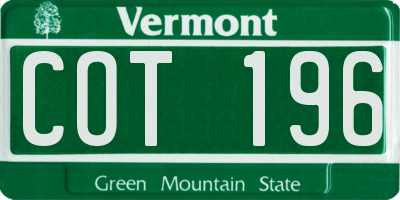 VT license plate COT196
