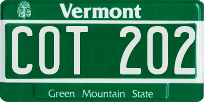 VT license plate COT202