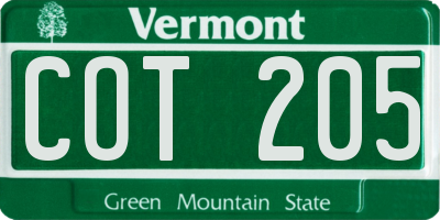 VT license plate COT205