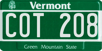 VT license plate COT208