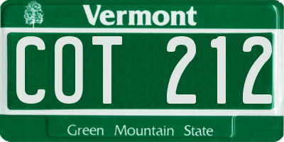 VT license plate COT212