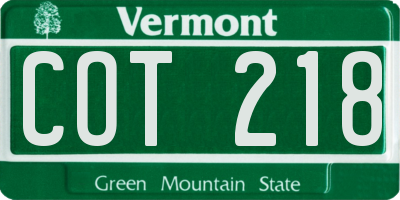 VT license plate COT218