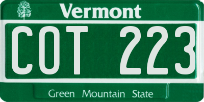 VT license plate COT223