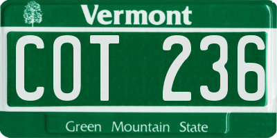 VT license plate COT236