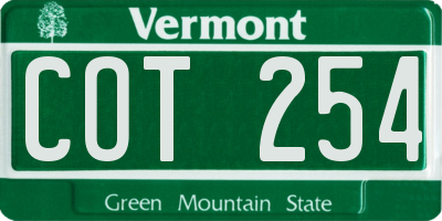 VT license plate COT254
