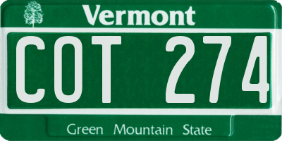 VT license plate COT274