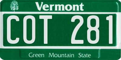 VT license plate COT281