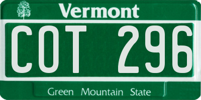 VT license plate COT296