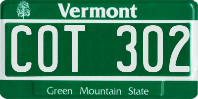 VT license plate COT302
