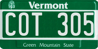VT license plate COT305