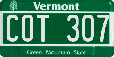 VT license plate COT307