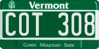 VT license plate COT308