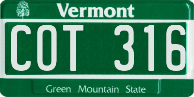 VT license plate COT316
