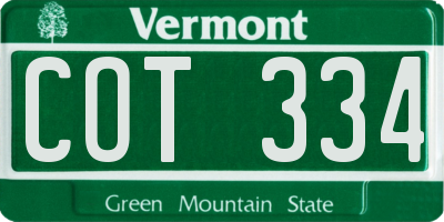 VT license plate COT334