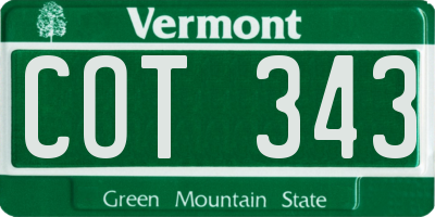 VT license plate COT343