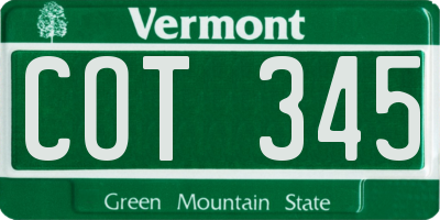 VT license plate COT345