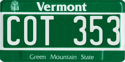 VT license plate COT353