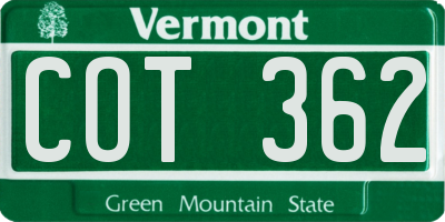 VT license plate COT362
