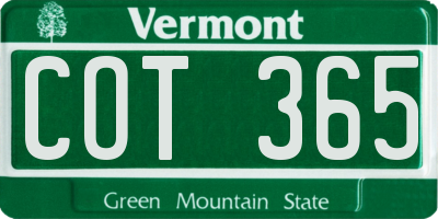 VT license plate COT365
